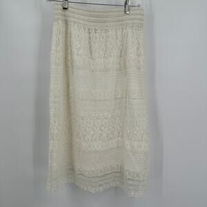 JW Style Womens Cream Lace Midi Skirt Size S Boho Cottagecore Peasant Festival